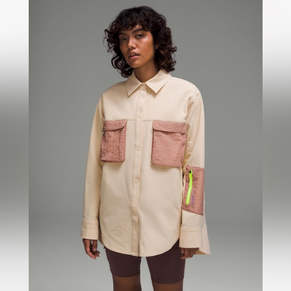 Lululemon || Cream Grid Colorblocked Hiking Fleece Overshirt